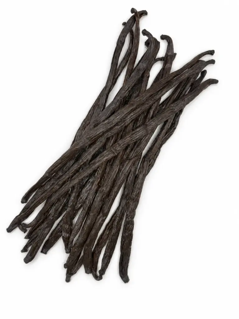 Extra lange Grand Cru vanillestokjes uit Madagaskar op een witte achtergrond