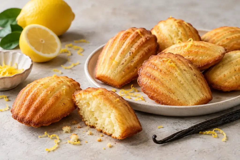Goudbruine vanillemadeleines met citroenrasp