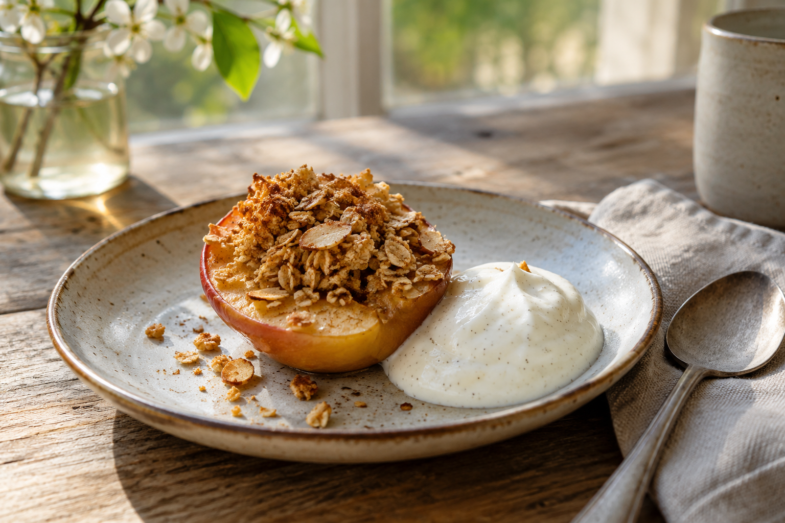 Gebakken appel met vanille, havermout en yoghurt